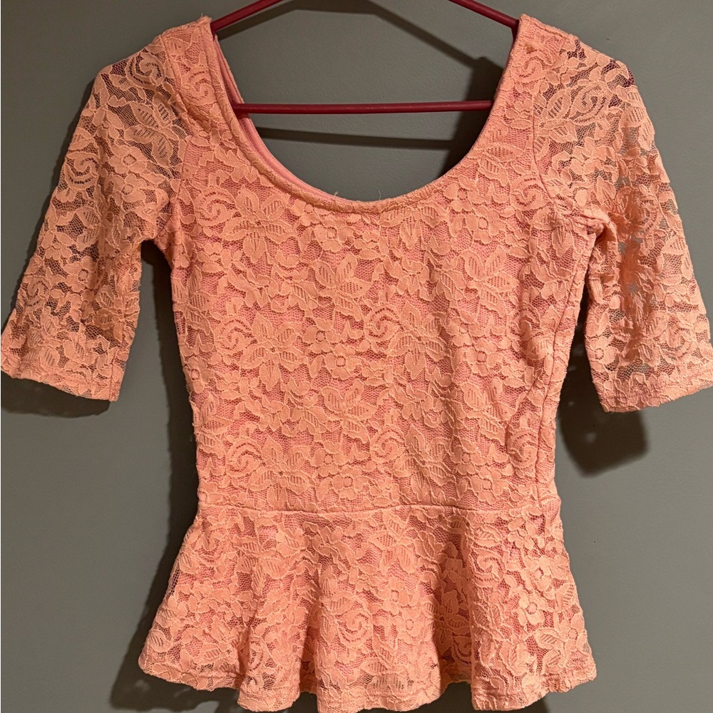 Garage Lace Peplum Top - Coral